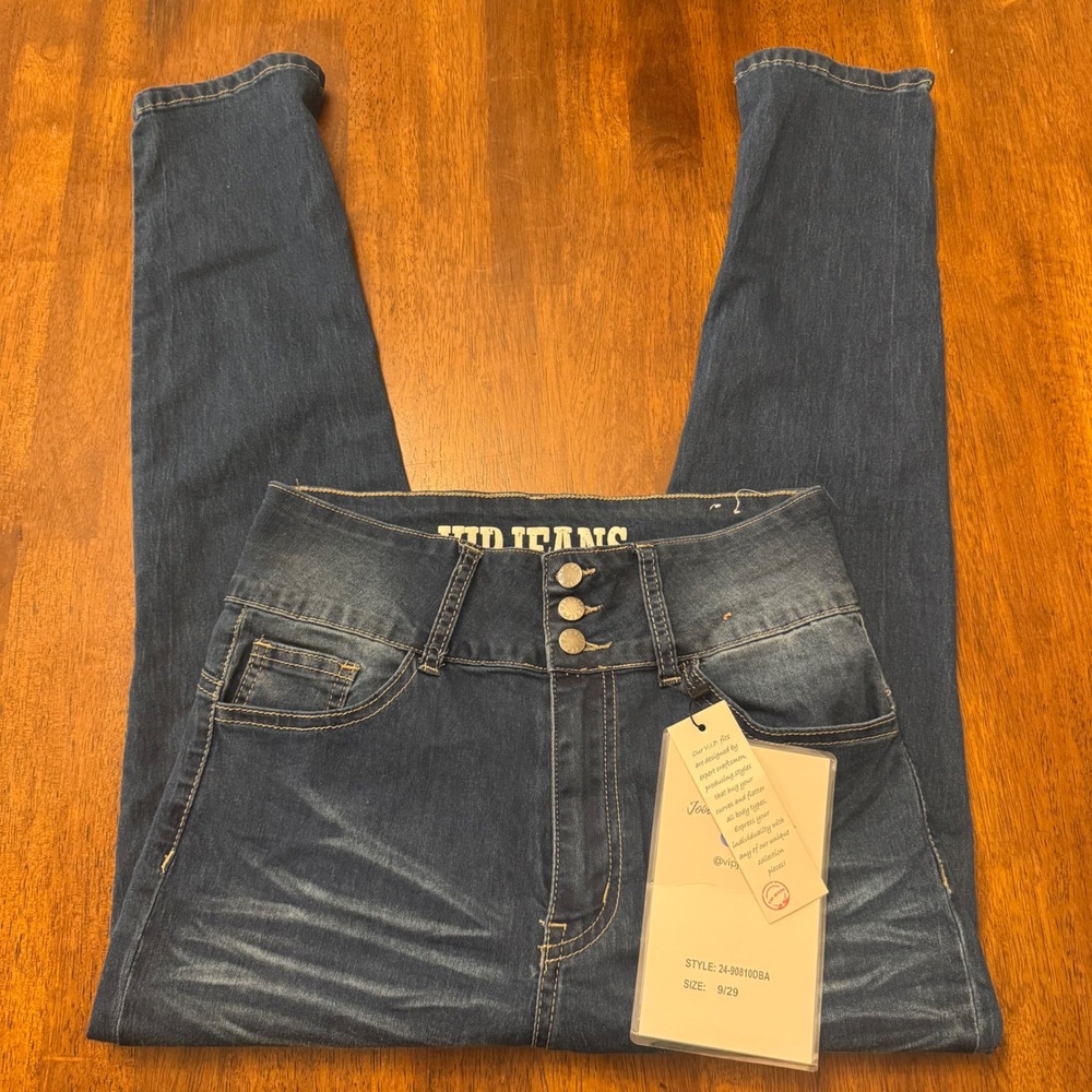 VIP Jeans Womens High Waisted Skinny Jeans Medium Wash Blue Size 9/29 NWT